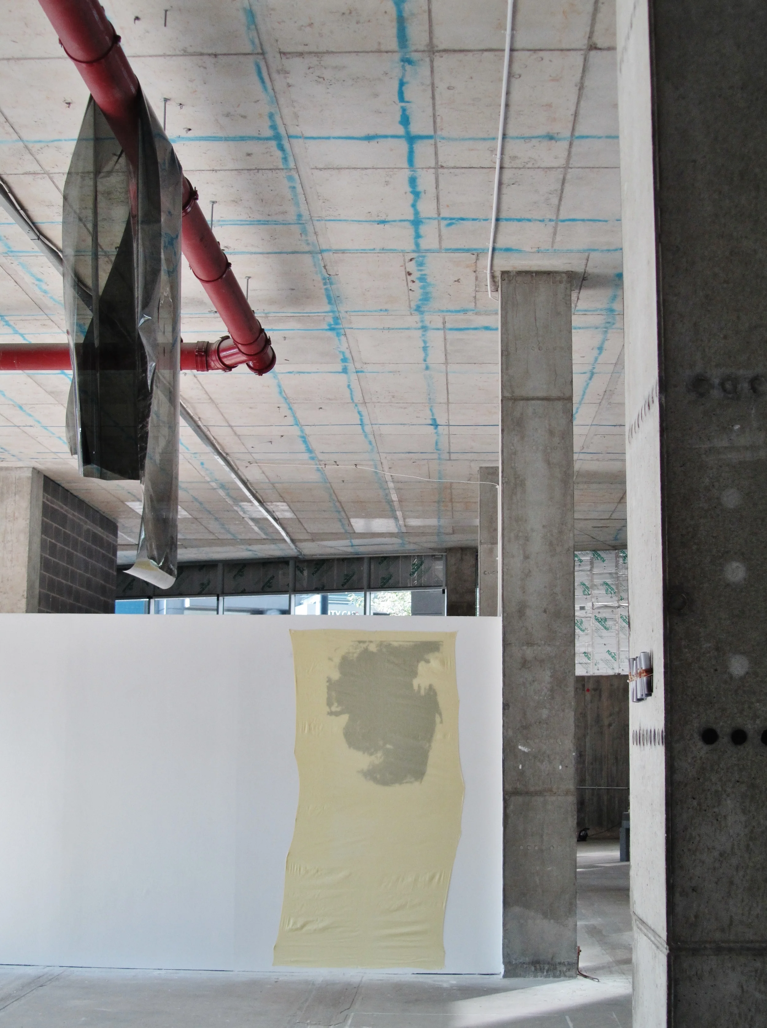 Black acetate part of Jo McGonigal's Painting 1. Piece on wall is Sarah McNulty's Writher (El) 2014