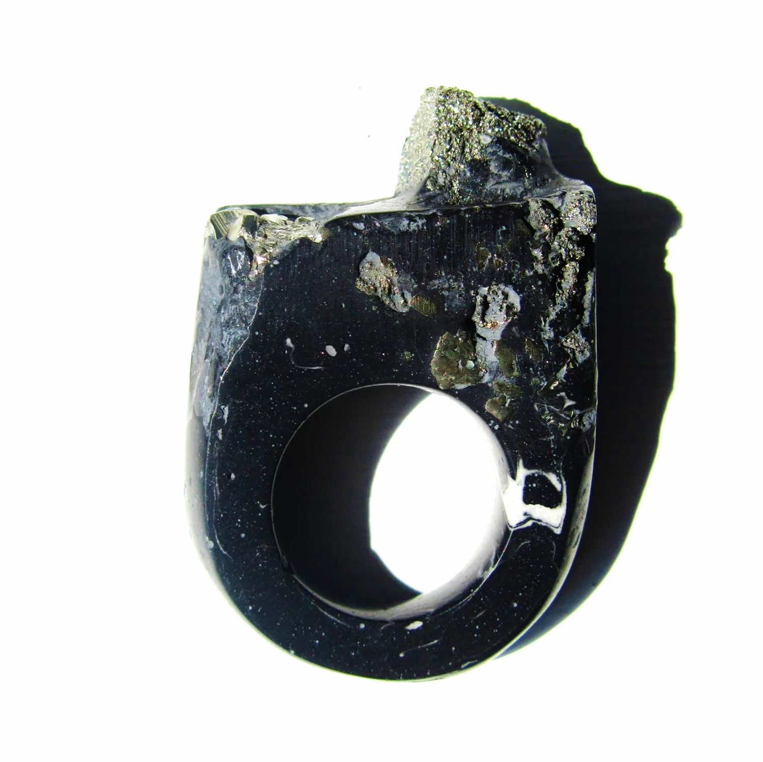 Marbled Black & Pyrite Hewn Ring, have yours bespoke made with a unique mineral specimen email info@jademellor.com for detail.