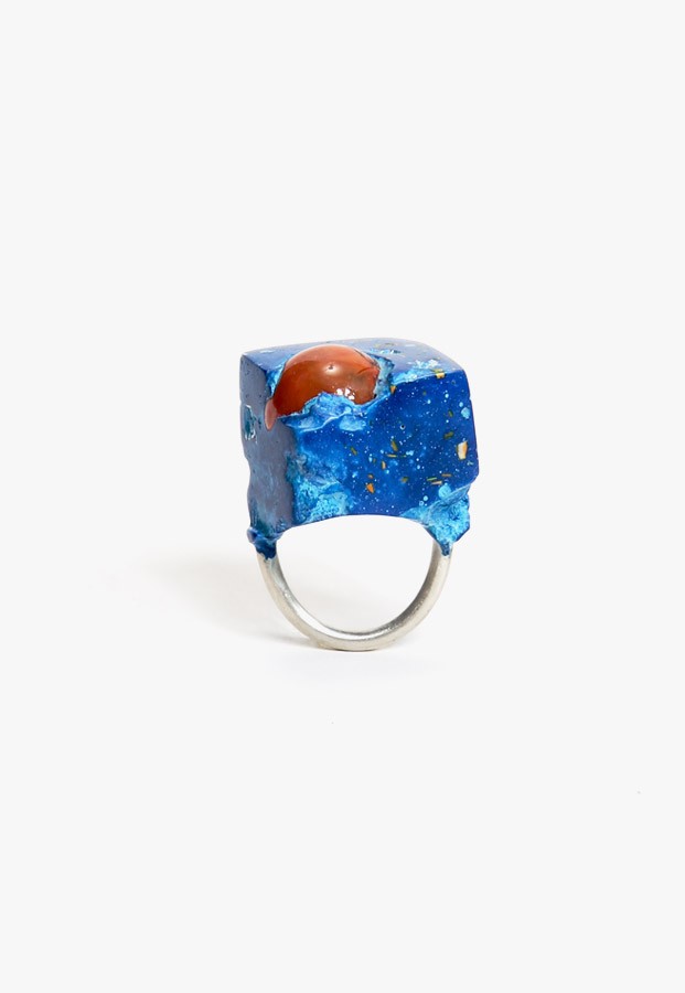 Hand sculpted from resin with a sterling silver shank and marble detail, a one-of-a-kind piece available at Craft & Culture