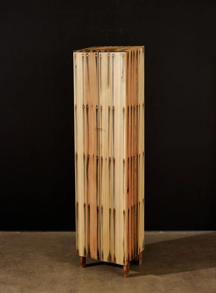 "Bleed" series of locally ebonised cedar cabinets by Peter Marigold showing at Collect 2015 with Sarah Myerscough gallery.