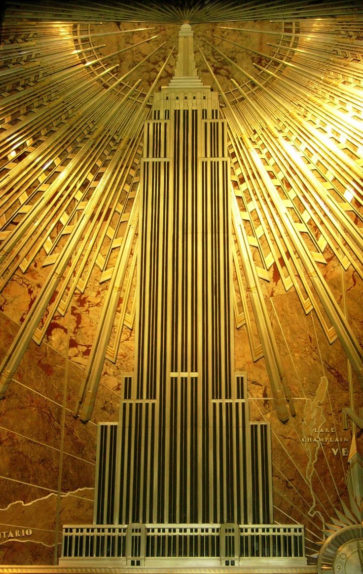 Art Deco plaque of the Empire State Building, New York.