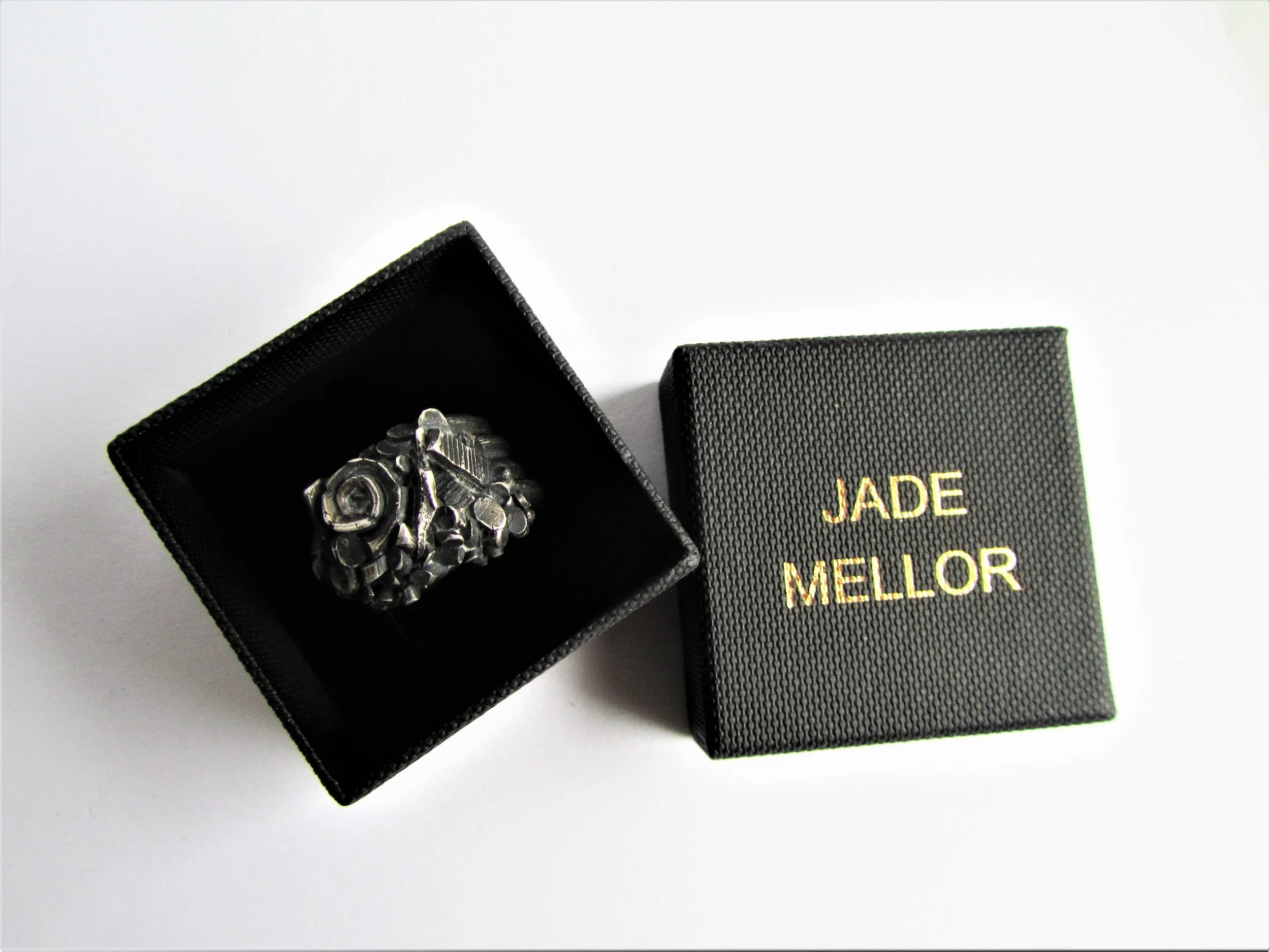 jade mellor caddis silver cluster ring in box packaging.JPG