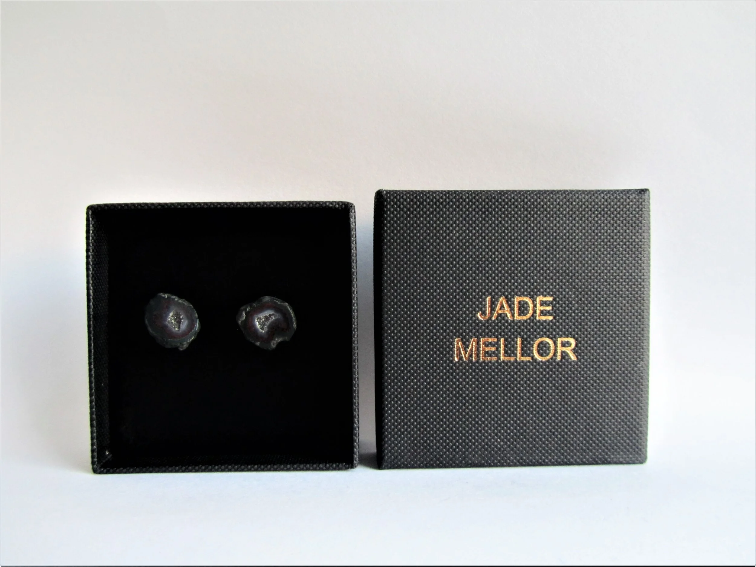jade mellor geode druzy studs  box.JPG