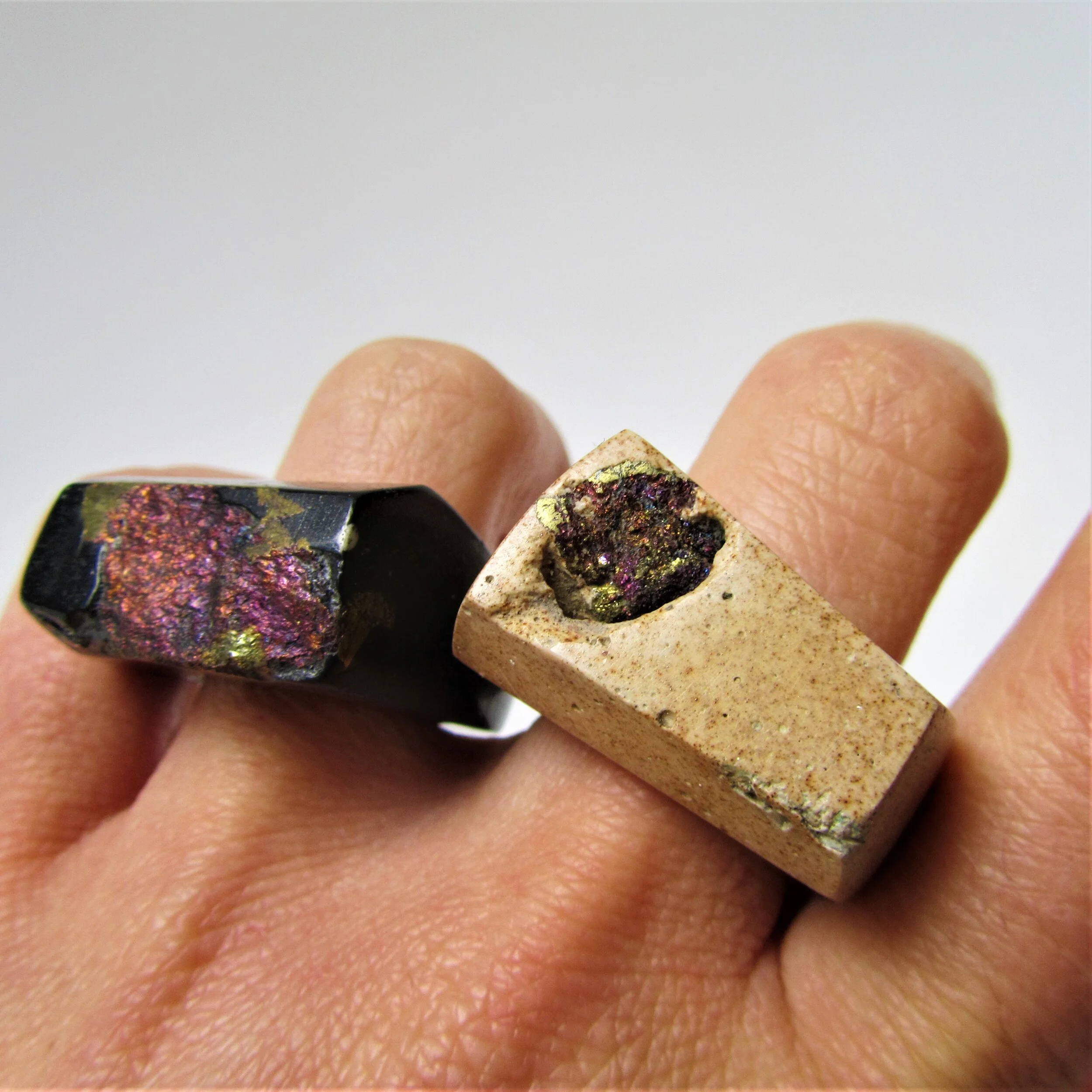 jade mellor black resin peacock ore hewn ring pair 9.JPG