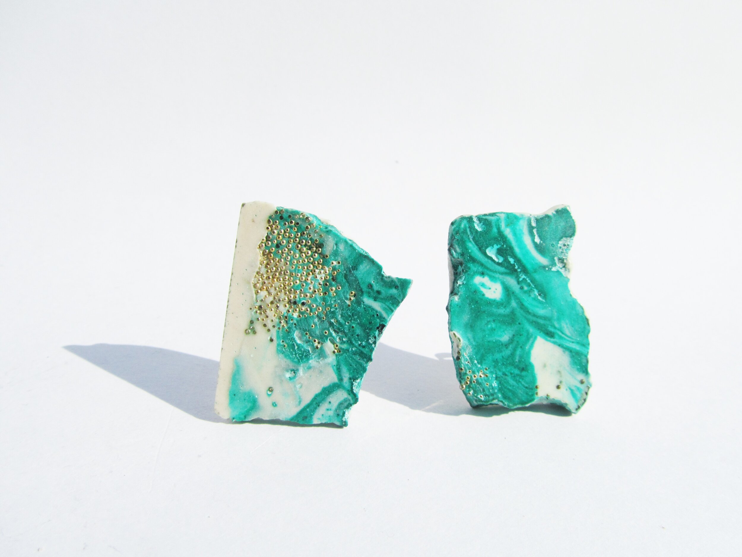 jade mellor malachite resin gold flecked earrings recycled fragments.JPG
