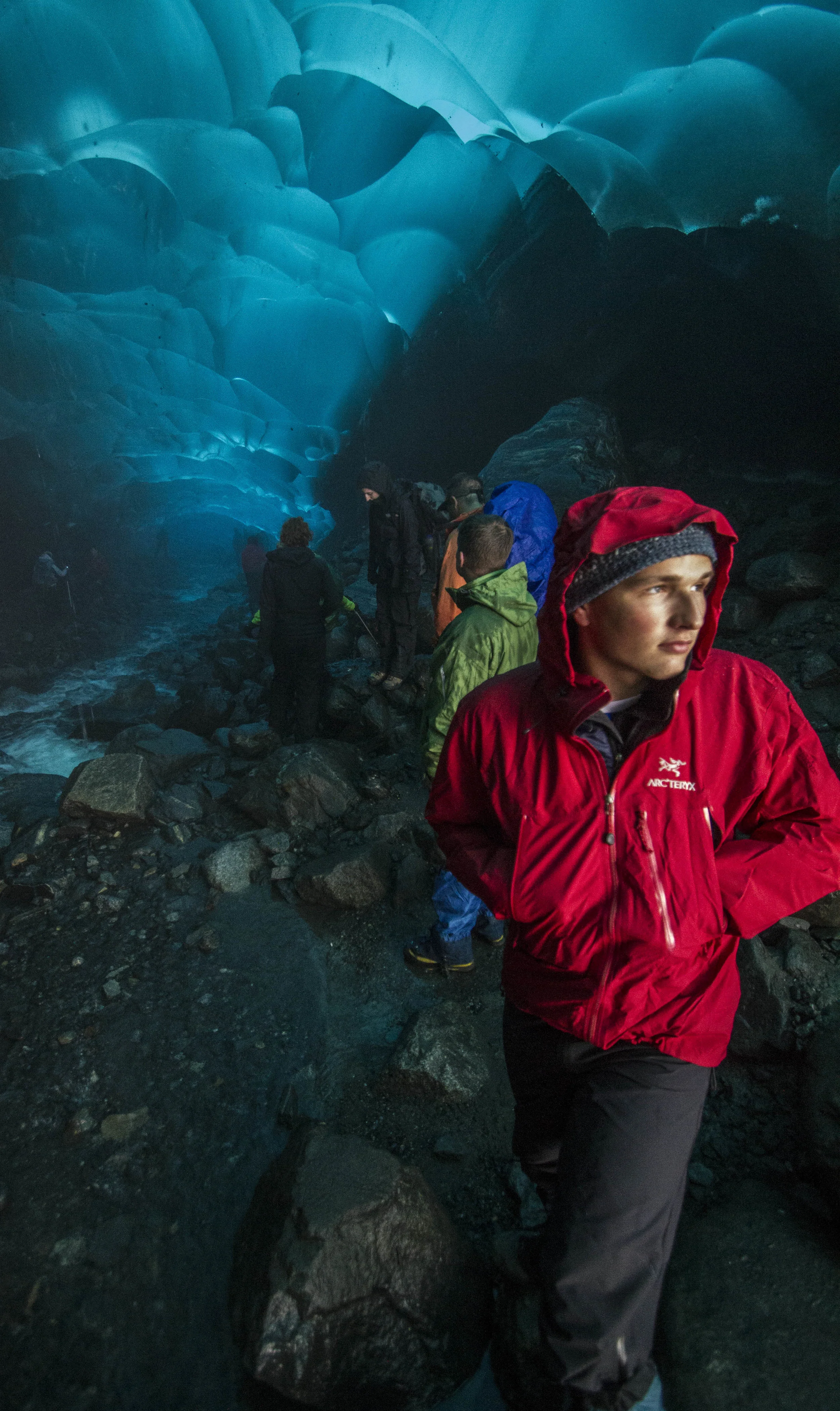 Inside an ice cave at the terminus of Mendenhall Glacier. Photo: Adam Taylor