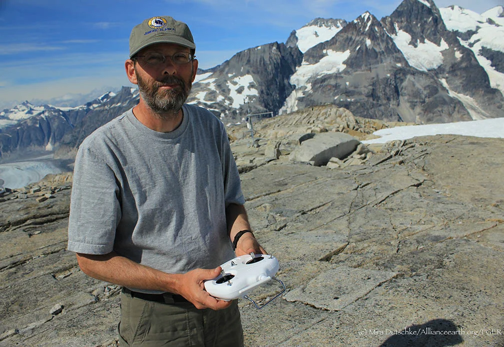 Paul Illsley at the controls of his quadcopter at Camp 18. Photo by Mira Dutschke.