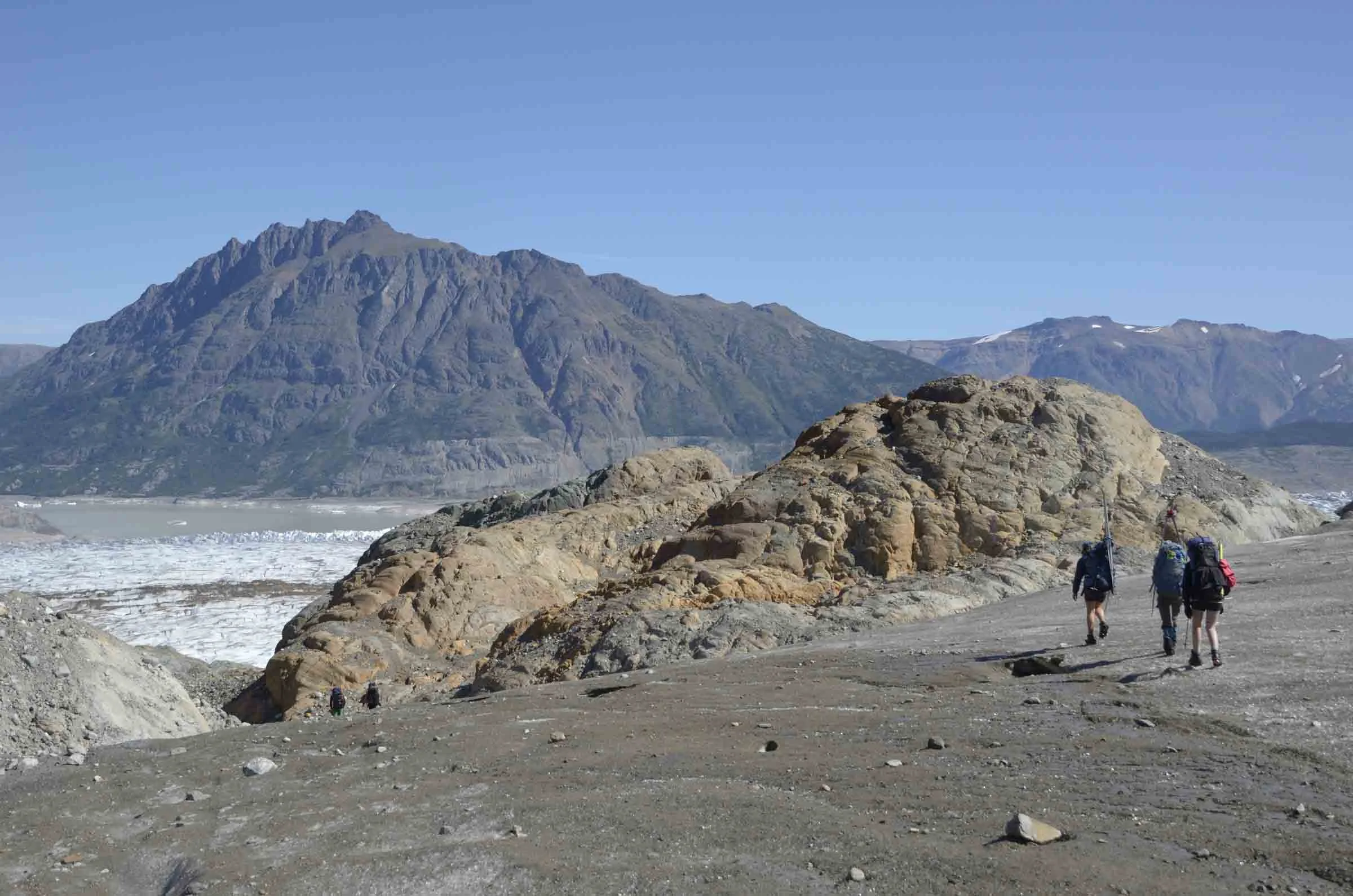 Approaching the Red Mountain Ridge on the lower Llewellyn Glacier. Photo by J.L. Kavanaugh.