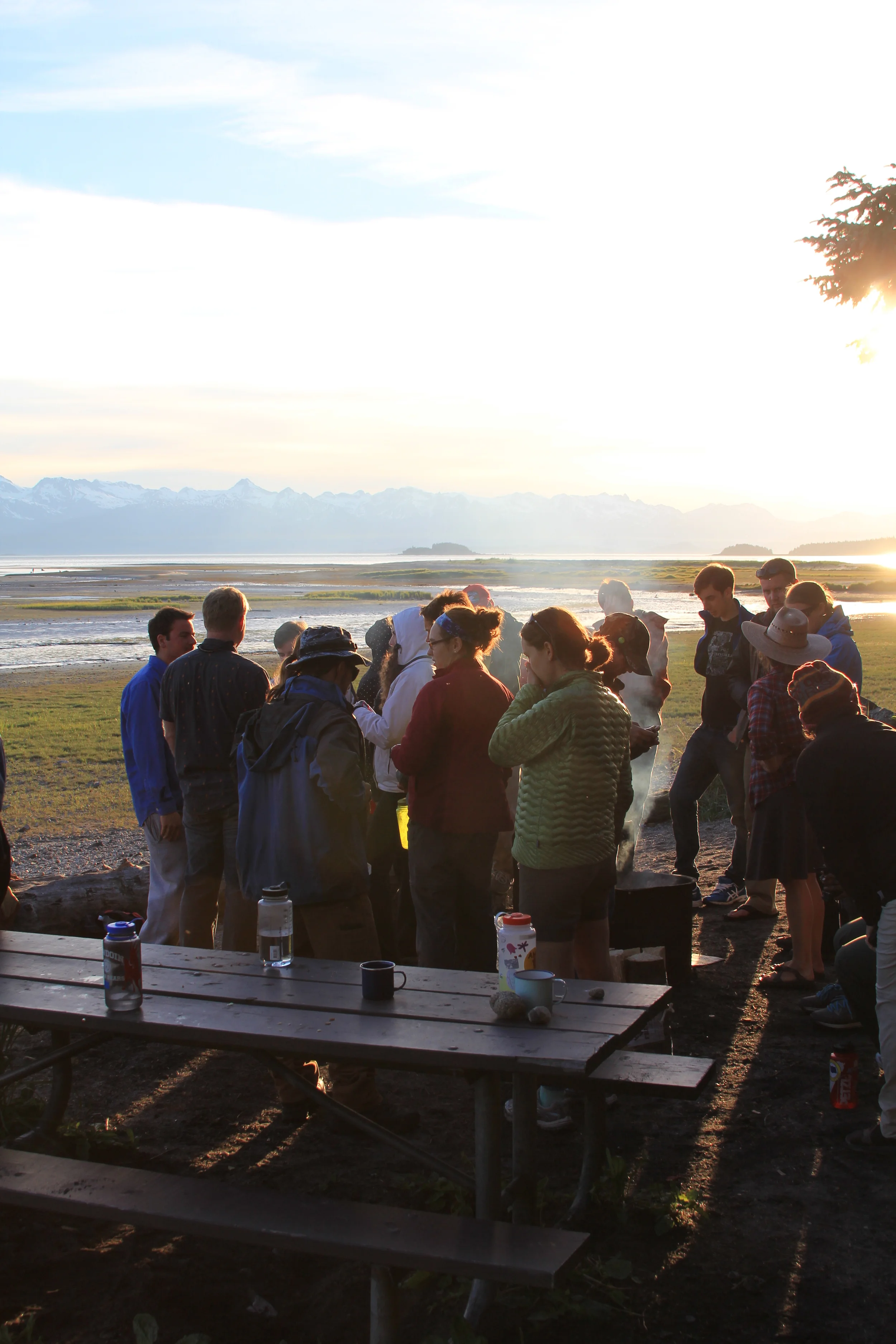 Students and JIRP alumni enjoy a barbecue on Eagle Beach in Juneau.