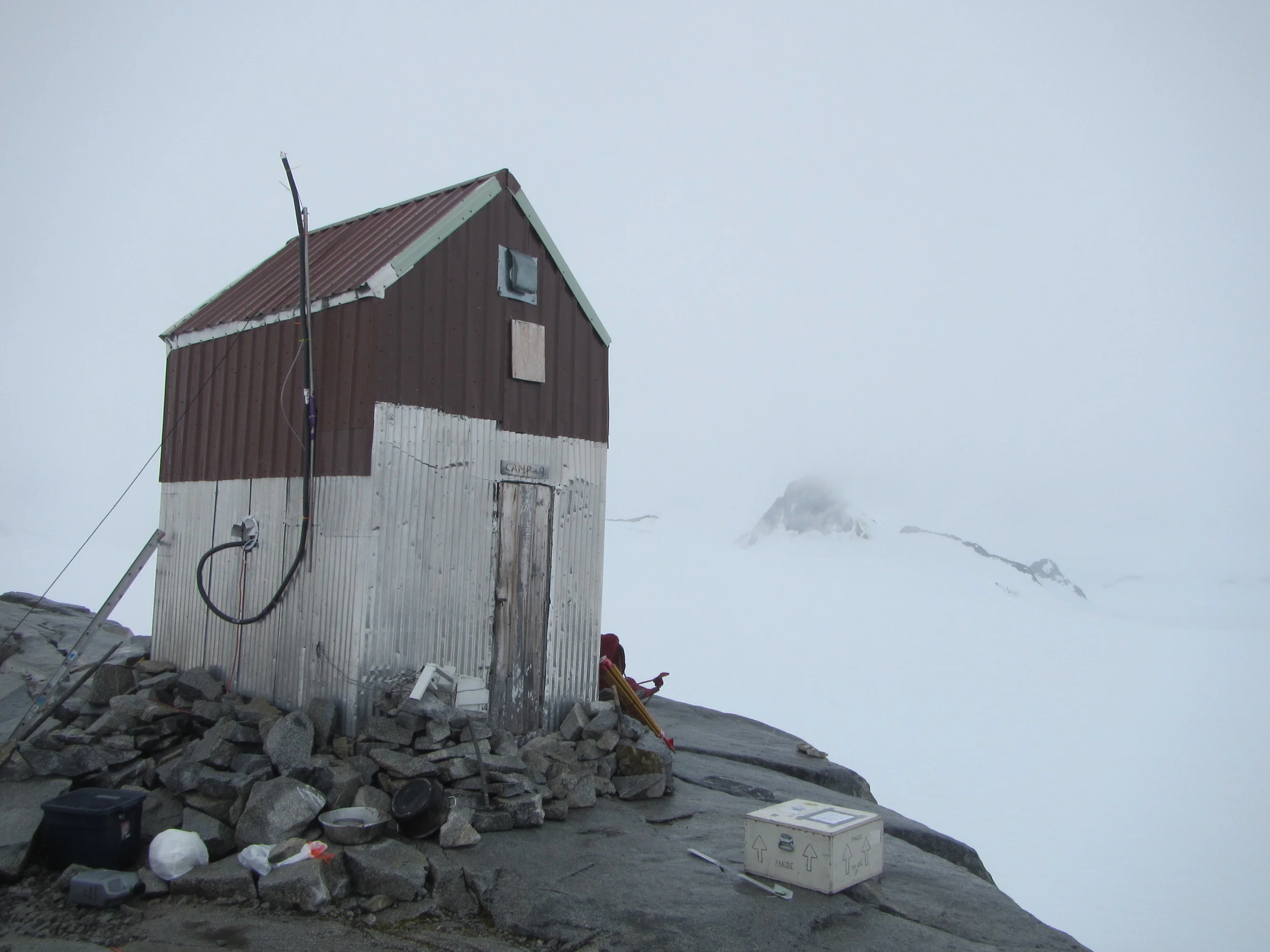 Camp 9 still in a whiteout. photo by Gillian Rooker