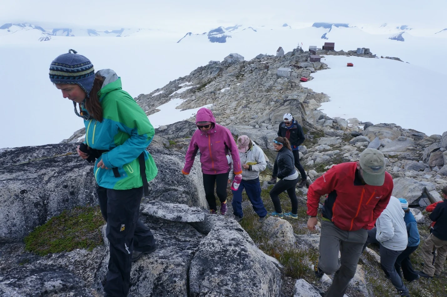 Polly Bass leads the JIRPers on a geobotanical field lecture at Camp 10.