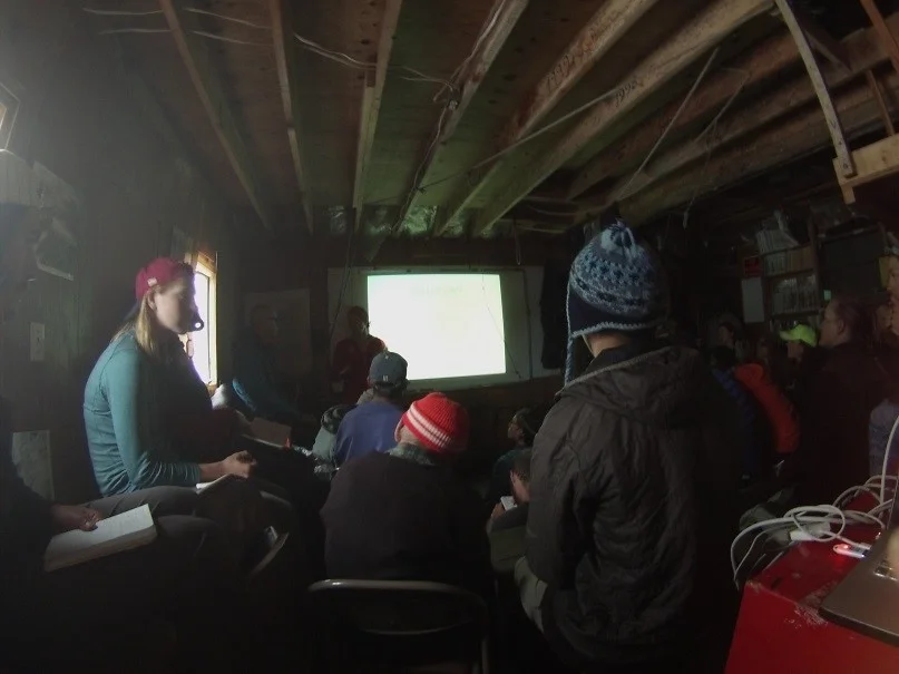 Kiya giving her glaciohydrology lab in the C-17 library. Photograph by Tadgh Moore.