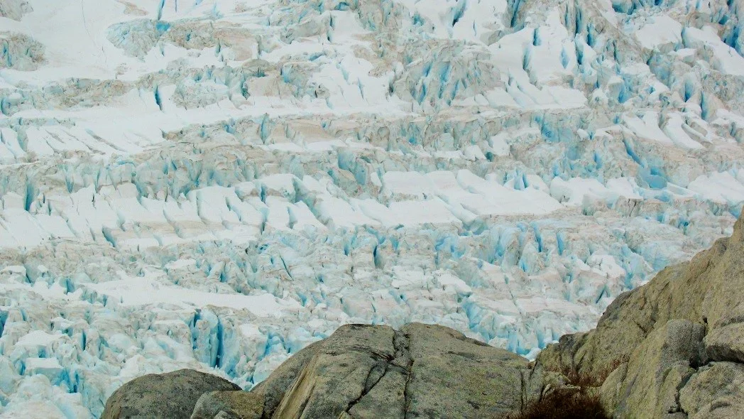 Field of crevasses near our Camp 18 nunatak. Photo by author.
