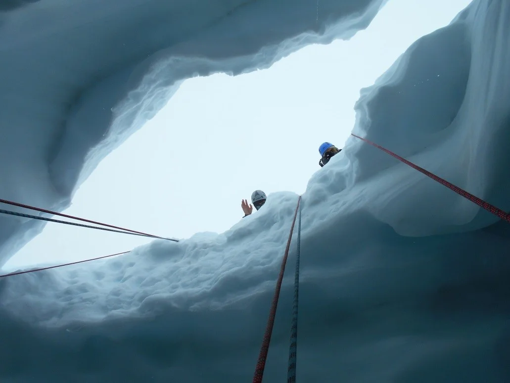Looking up, out of the crevasse. Photo by Lara Hughes