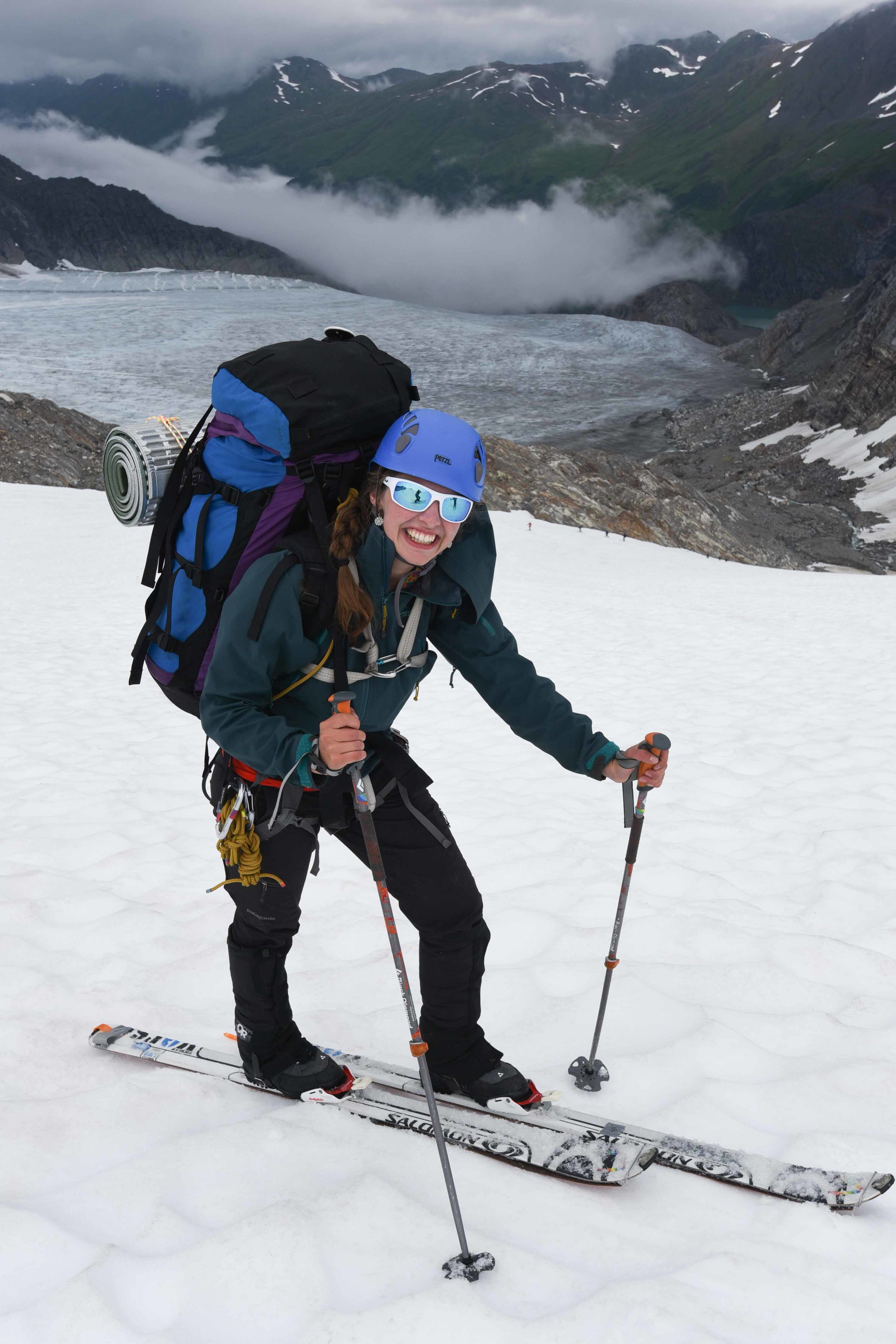 Author Mo Michels on the ski traverse from Camp 17 to Camp 10. Photo courtesy of PBJ Photography