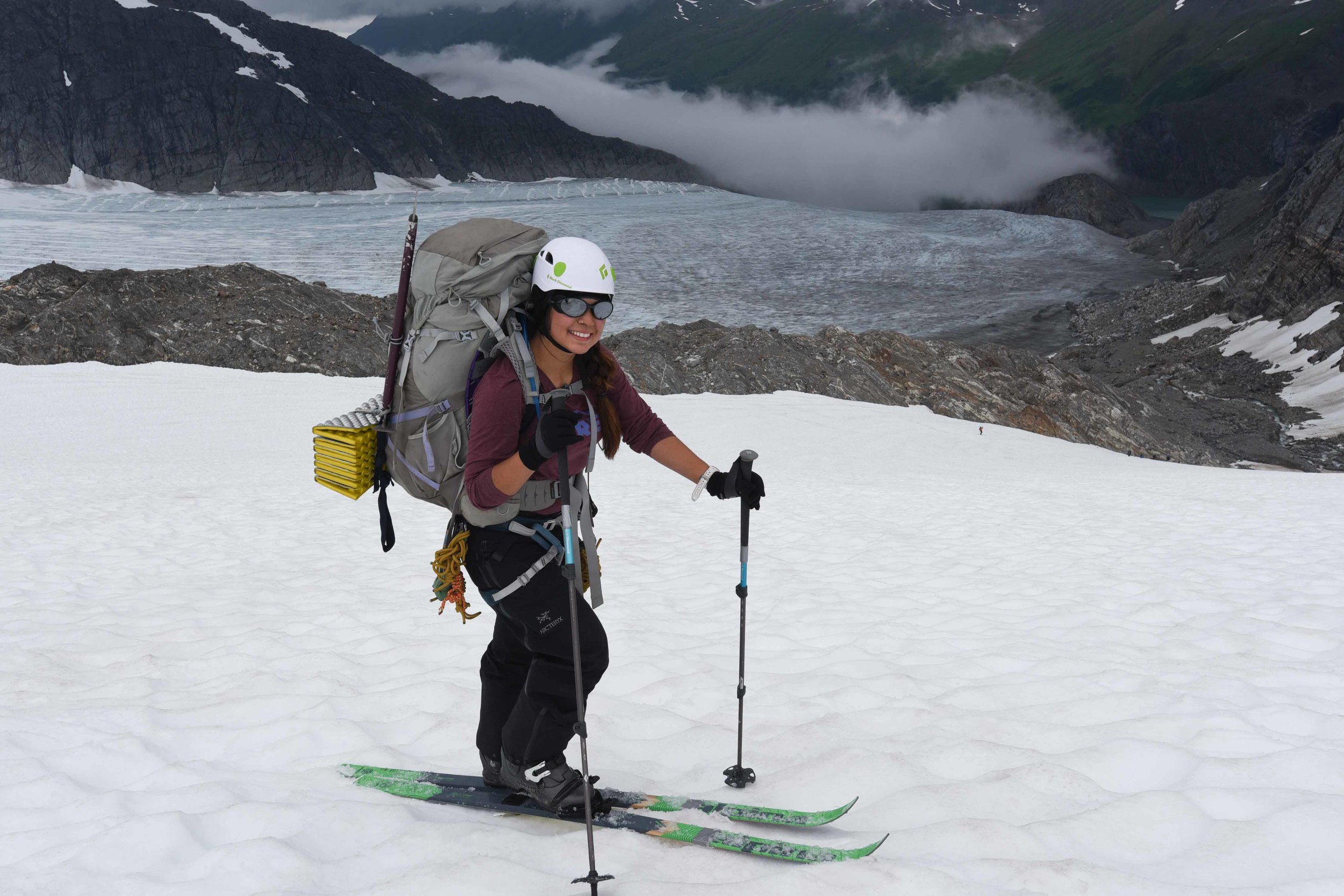 Author Shawnee Reynoso heading out on the Camp 17 to Camp 10 traverse. Photo courtesy of PBJ Photography.