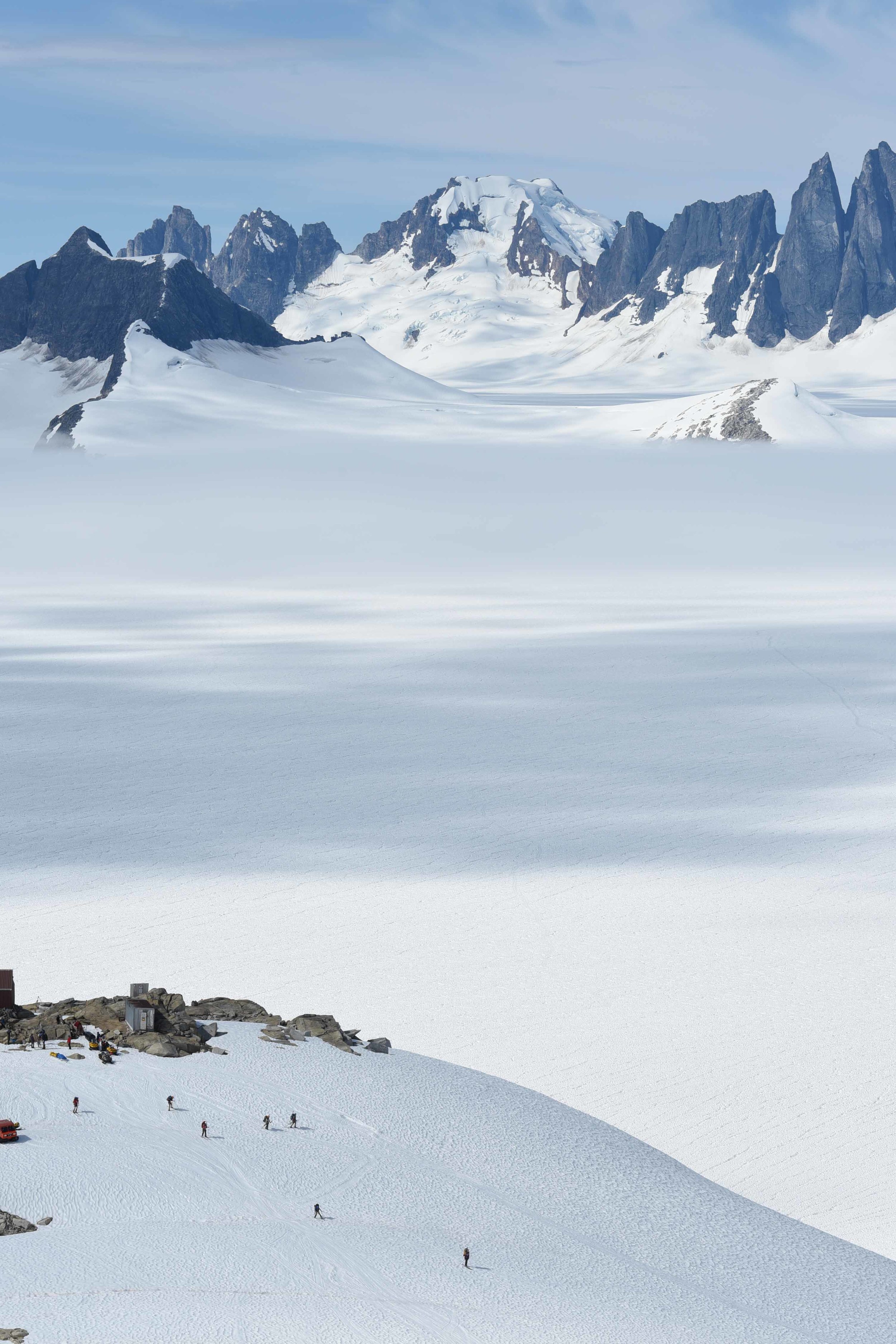 Tiny camps on islands of rock in fields of snow. Photo courtesy of PBJ Photography.