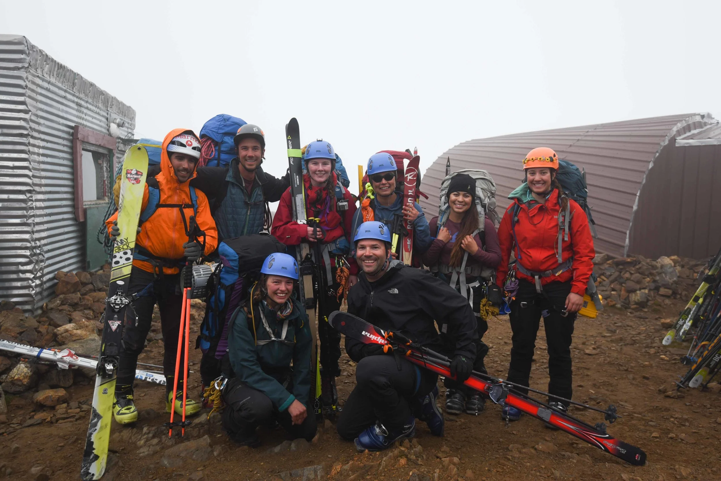 The author, third from left (standing), ready to depart Camp 17 with her trail party...the first team to head out on the traverse this season! Photo courtesy of PBJ Photography