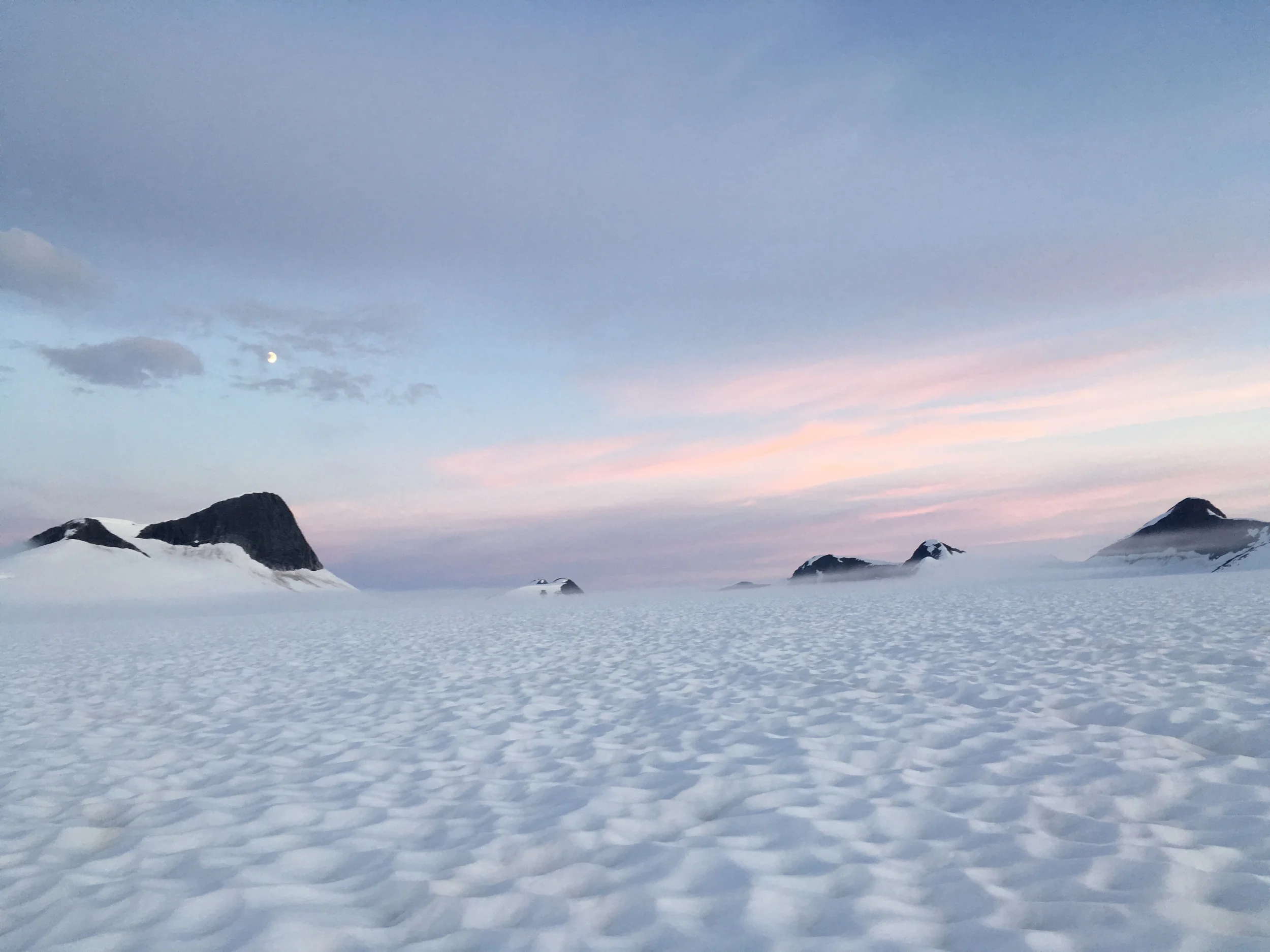 Sunset on the Southwest Branch of Taku Glacier - two days on foot from Juneau. Photo by Evan Koncewicz.
