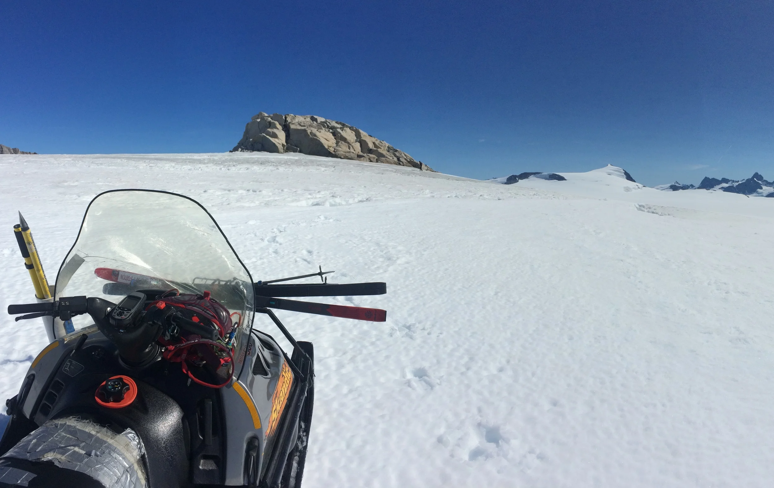 One of JIRP’s trusty snow-machines that are used to collect points across the Juneau Icefield. Photo by Kristen Lyda Rees.
