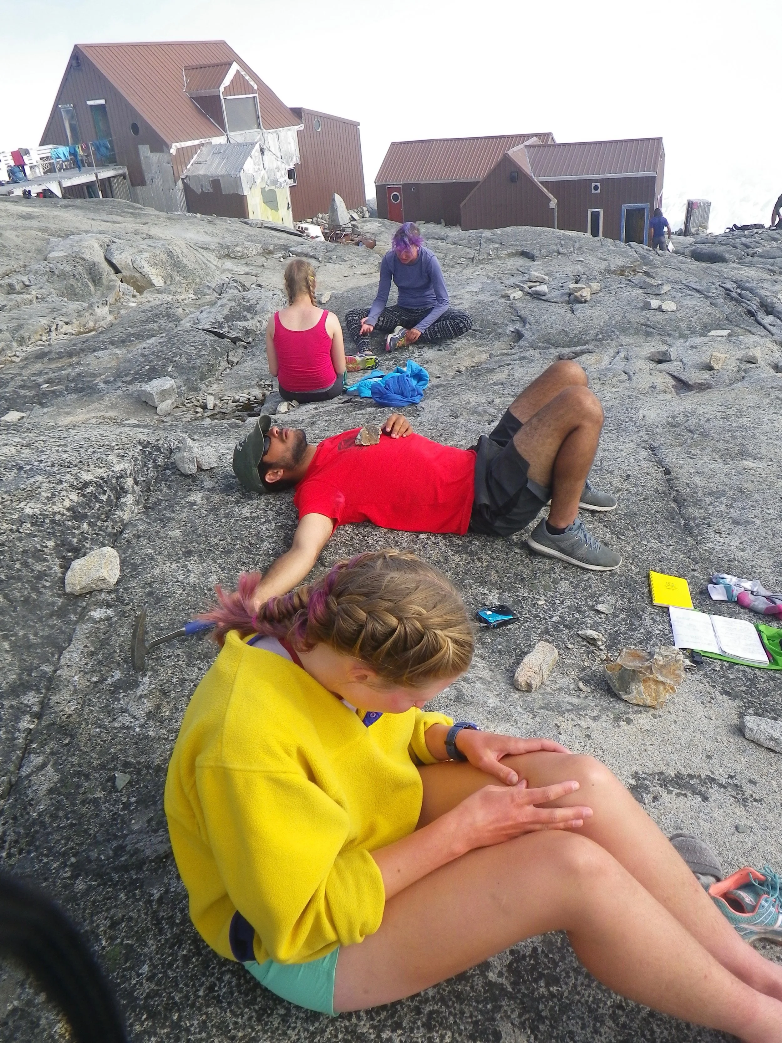 To top it off, here is a photo of Molly popping a pimple on her leg, Victor feeling “one” with the rock, and I don’t know what Tai and Alexandra are doing. Photo by Kit Cunningham.