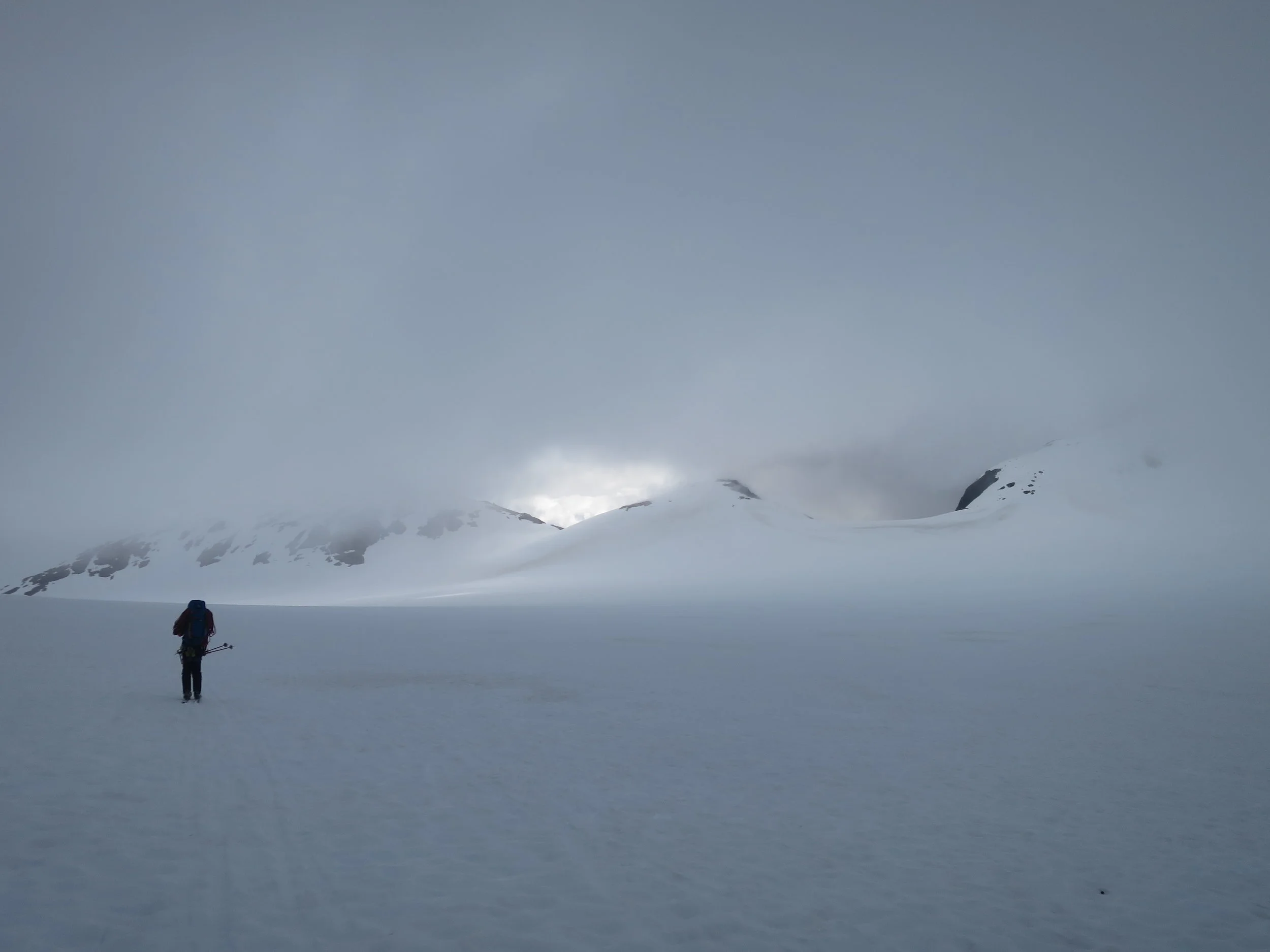 Crossing the Lemon Creek Glacier at 7:30am with a hint of sun. PC: Bryn Huxley-Reicher