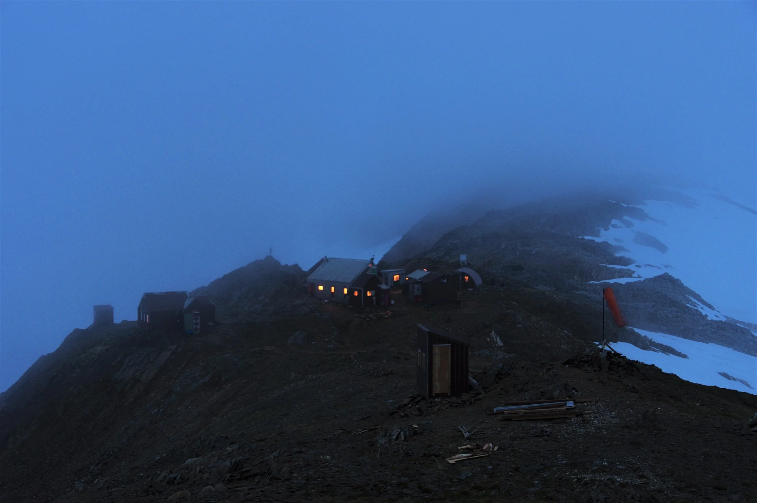 Camp 17 on a more common foggy day. Photo: Daniel Otto.