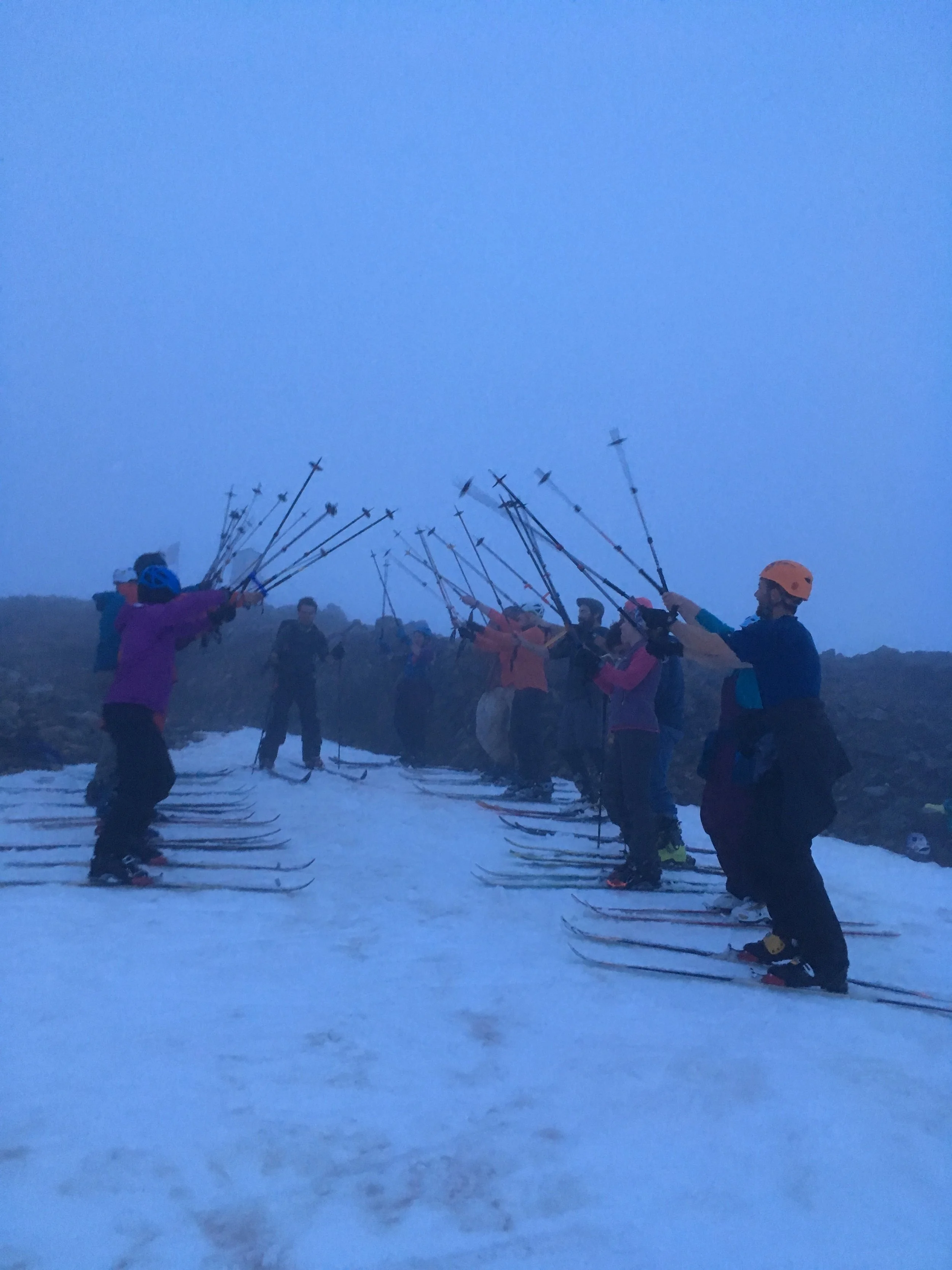 The tunnel of skiers at the top of the Gnarmigan ski hill. Photo credit: Max Bond