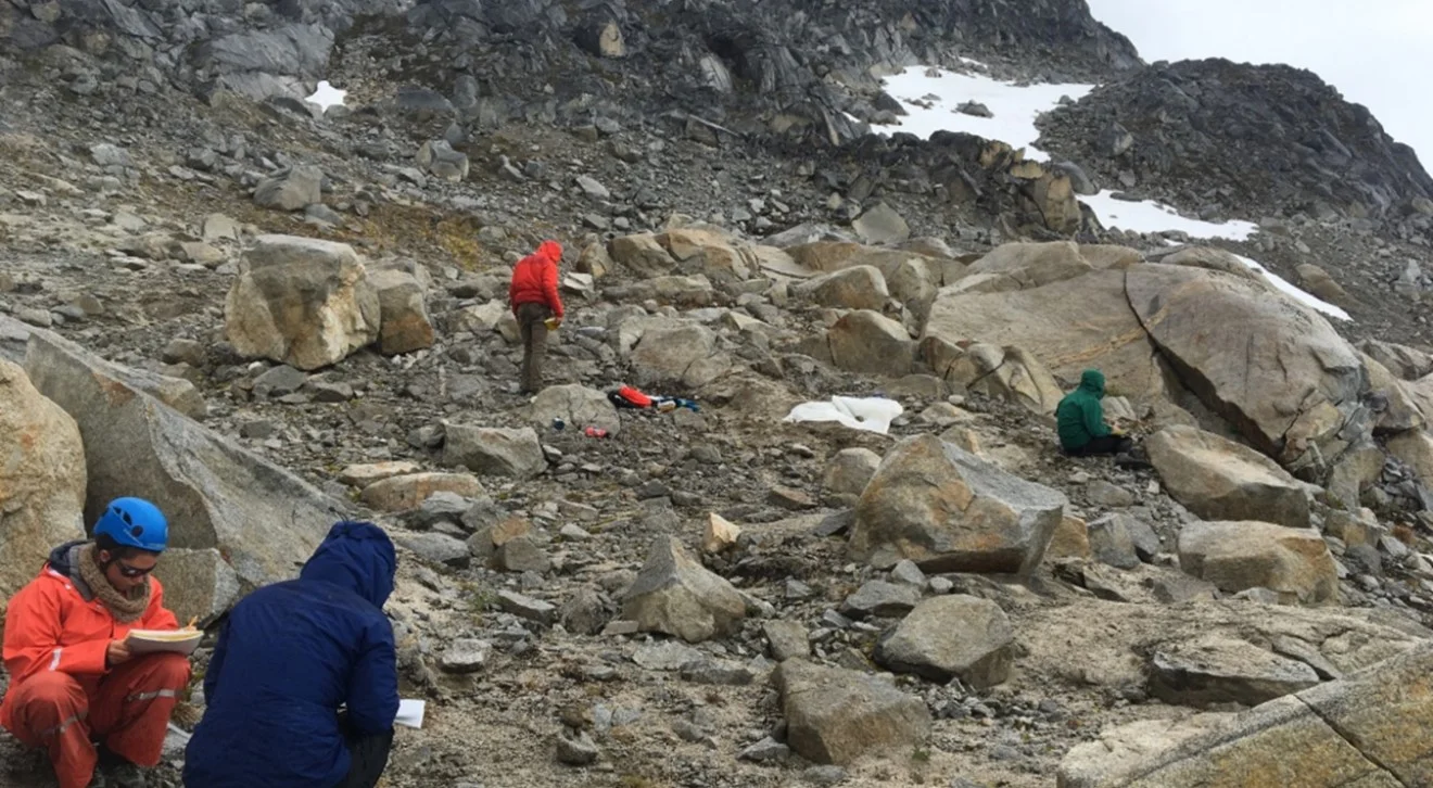 Collecting data at the study site at highest elevation with very little vegetation. Photo credit: Catharine White.