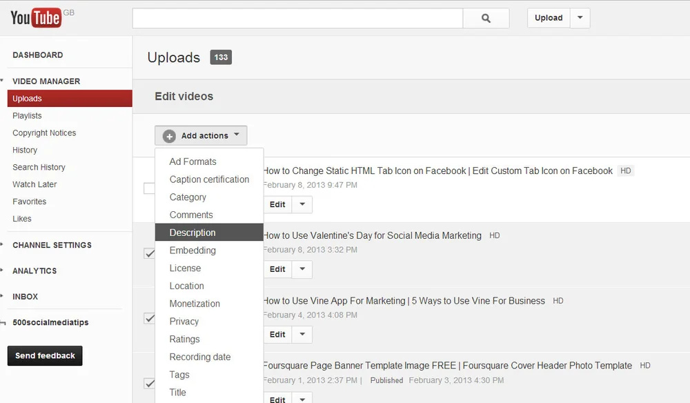 How to Bulk Edit YouTube Videos With Bulk Actions | Edit Multiple ...