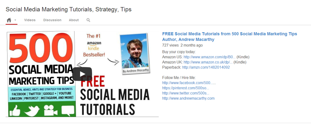 A Top Youtube Channel Trailer Tip Use Shortened Urls Andrew Macarthy Social Media Marketing