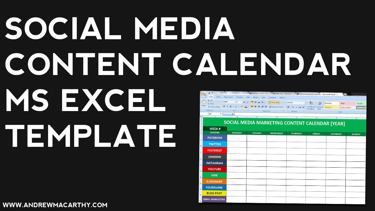 Social Media Content Calendar Template Excel | Marketing Editorial Calender Download
