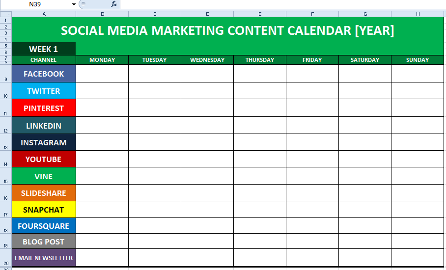 Social Media Content Calendar Template Excel Marketing Editorial