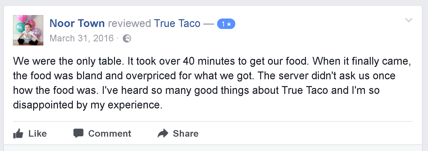 Image result for examples of reviews on facebook