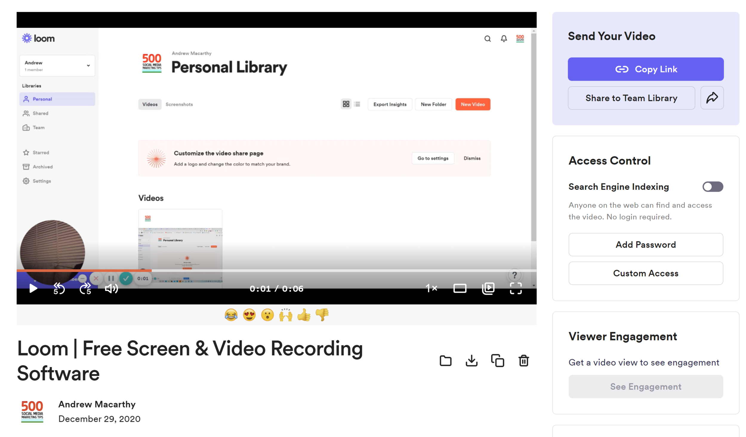 Free Social Media Tool For Screen Recording #1: Loom
