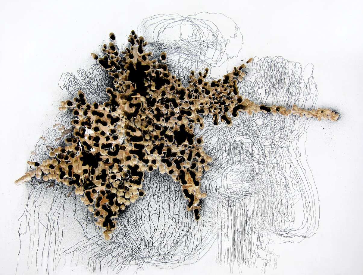 "...And Greasy Luck to Whalers #1" 2014 Traditional Gesso, Transferred Graphite and destruction on Wood Panel (30x40")