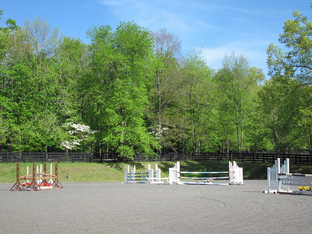 Second view of outdoor ring with course of jumps