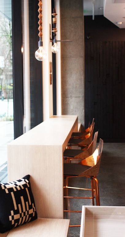 Cafe bar seating with copper chairs