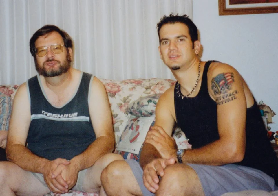 My father and me at his home in Ione, California, about a week after the towers fell on Sept. 11, 2001. I left for Marine Corps boot camp about a week later. My dad passed away Aug. 22, 2016 after a 26-year battle with Multiple Sclerosis.