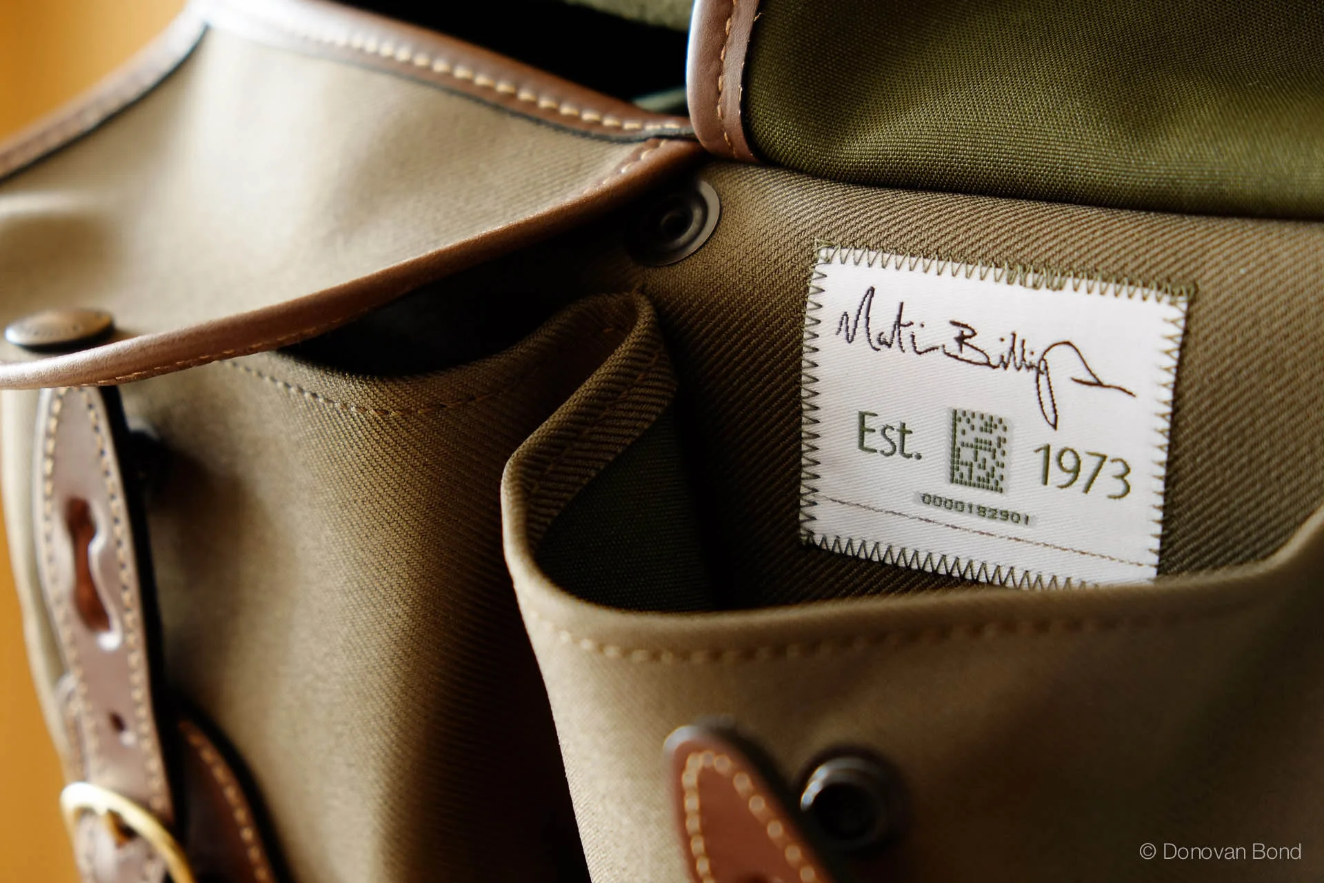 The Billingham seal of approval, and serial number. What other camera bag comes with a serial number? Billingham know their target.