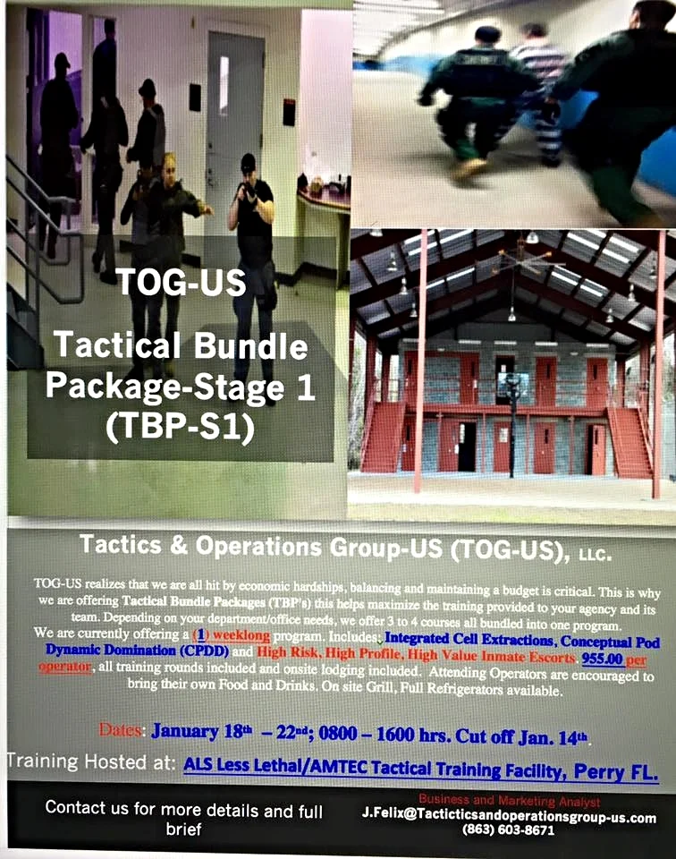 Corrections Tactical Operations (CTO)Training Announcement: Tactical Training for Corrections Tactical Teams by T.O.G.-U.S. @ the AMTEC Less Lethal Training Facility