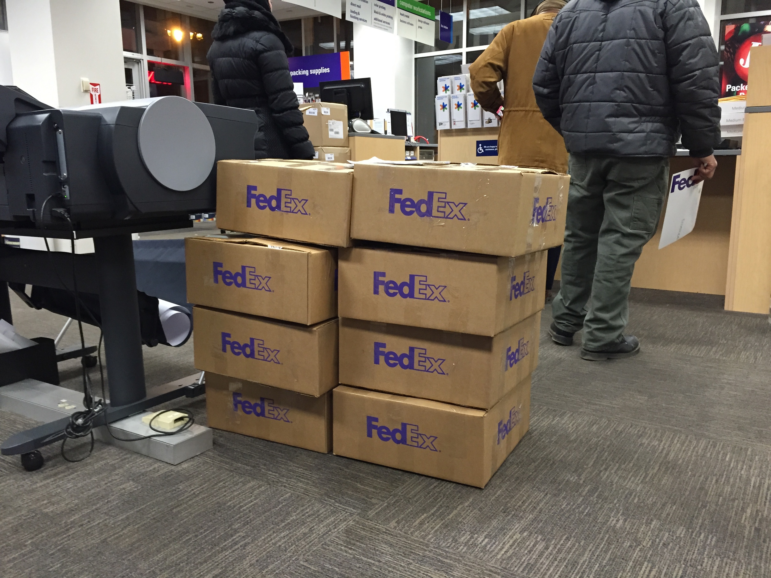 Boxes prior to shipping.