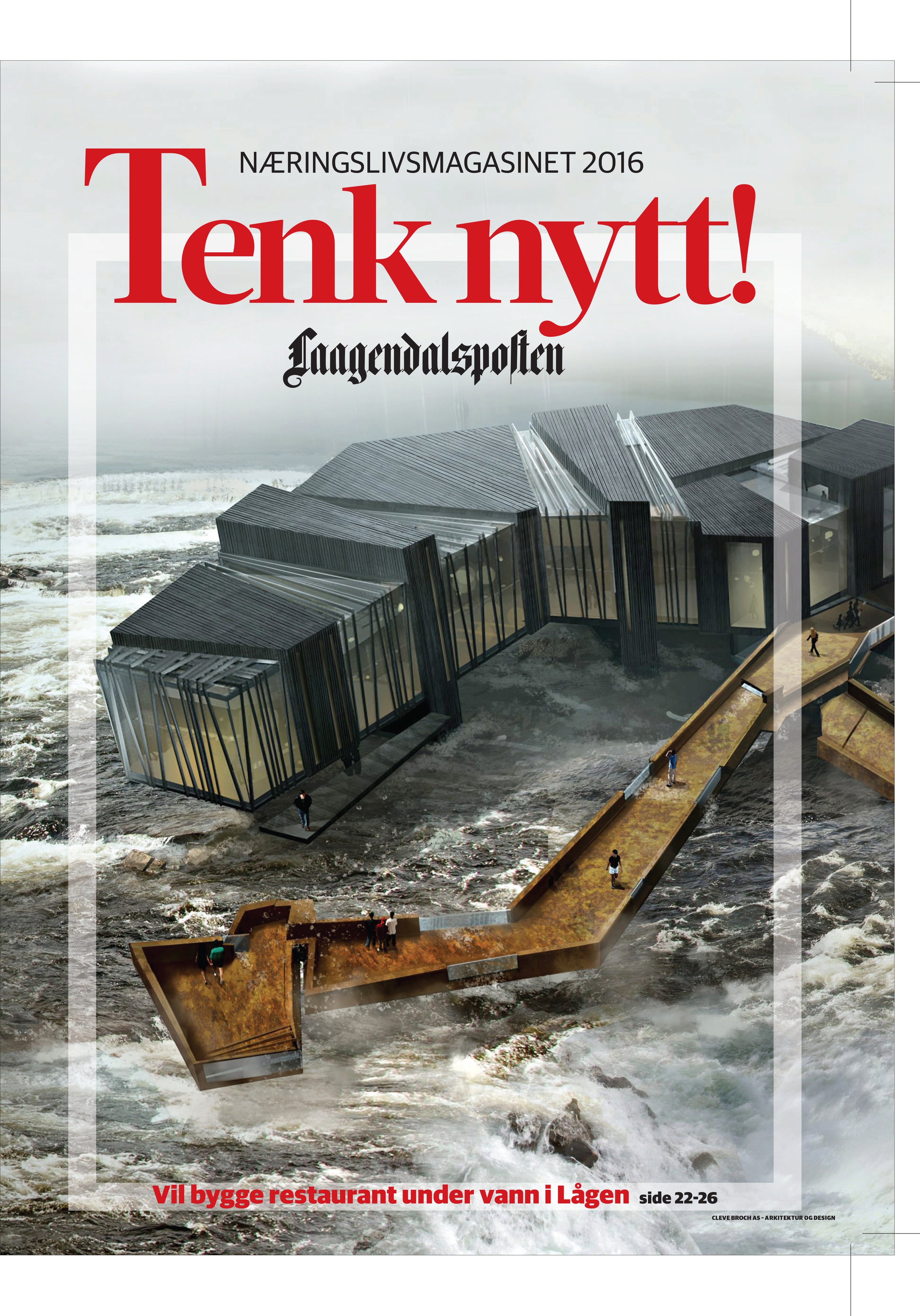 Prosjektet er tegnet i samarbeid med Atle Lenschow. Stikkordene for bygget er at det skal gagne næringslivet, kommunen og allmuen, ha spektakulær beliggenhet, plasseres i nerven av byen, og være et prosjekt man ikke kan unngå å legge merke til. Bygget er tuftet på tømmer, drivved og glass, blant annet glass i gulvet så en kan se vannet som kommer flytende under en. Turistinfo, konferansesenter, spisested med fantastisk utsikt, bar, eget vannkraftverk som betjener nødvendig energibehov for komplekset, bakeri med egen mølle til kornkverning og en park. En annerledes med utsiktsplatå i fossen. Et mål at det skal være et bygg med samvittighet og fokus på miljøet. 