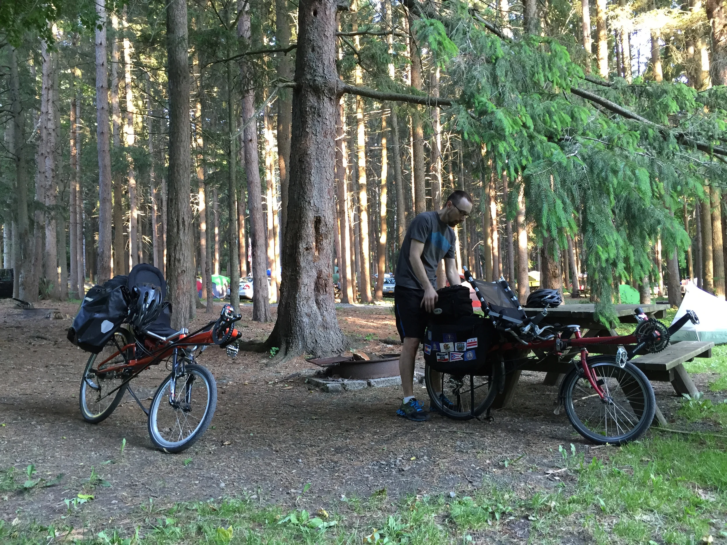 My Streetmachine (left) and Jacob's Haluzak at our campsite at Taconic State Park in Copake Falls, New York. 