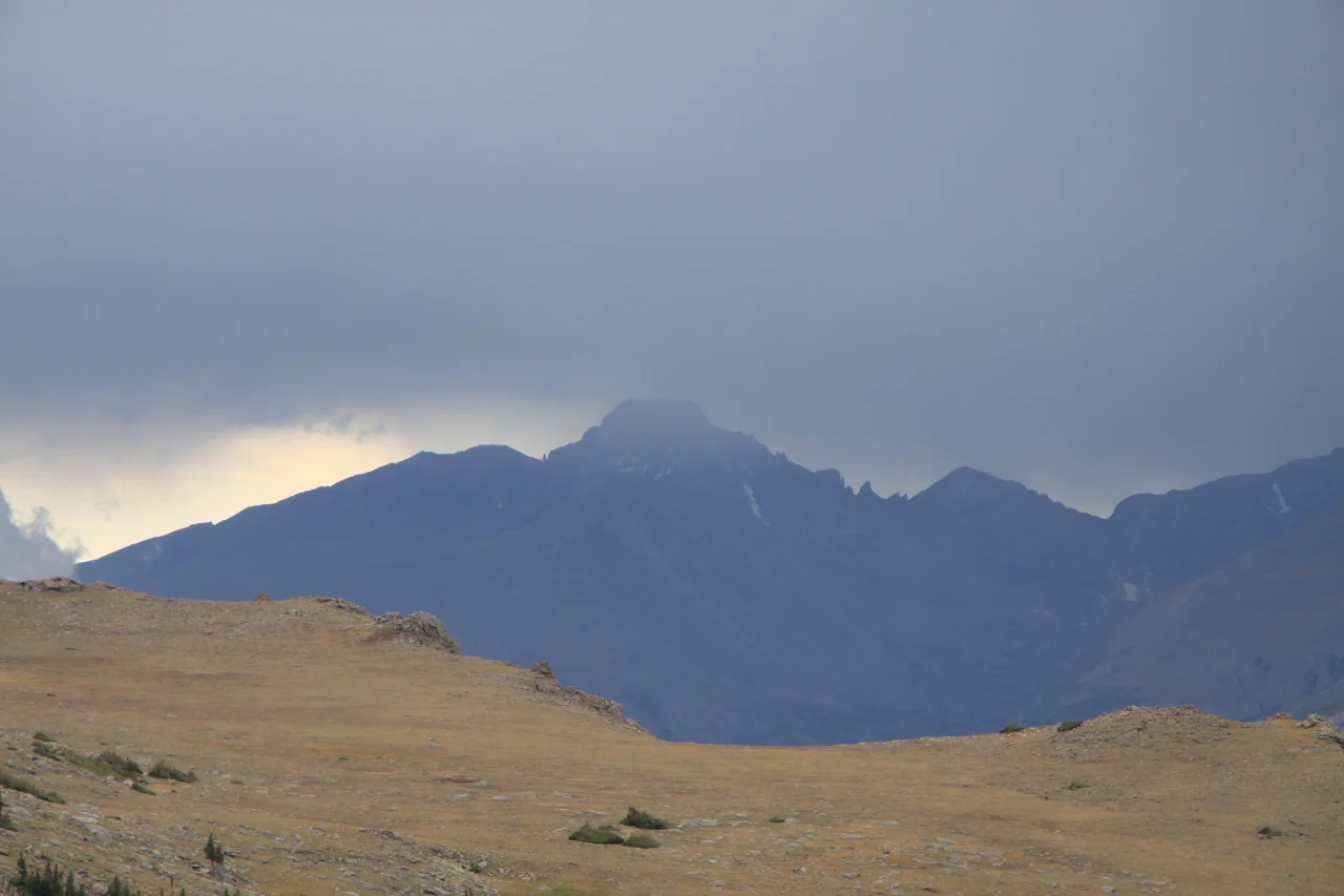 A thunderstorm envelopes Longs Peak along Trail Ridge Road at Rocky Mountain National Park, August 2009. Photo by Bobby Magill