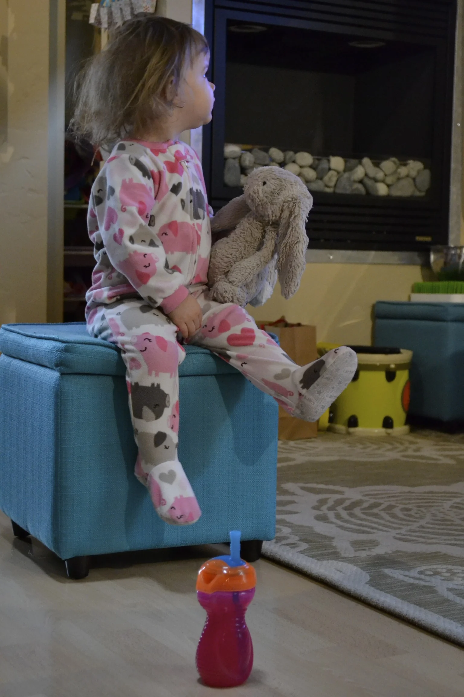 favorite spot for watching cartoons...bed head and all