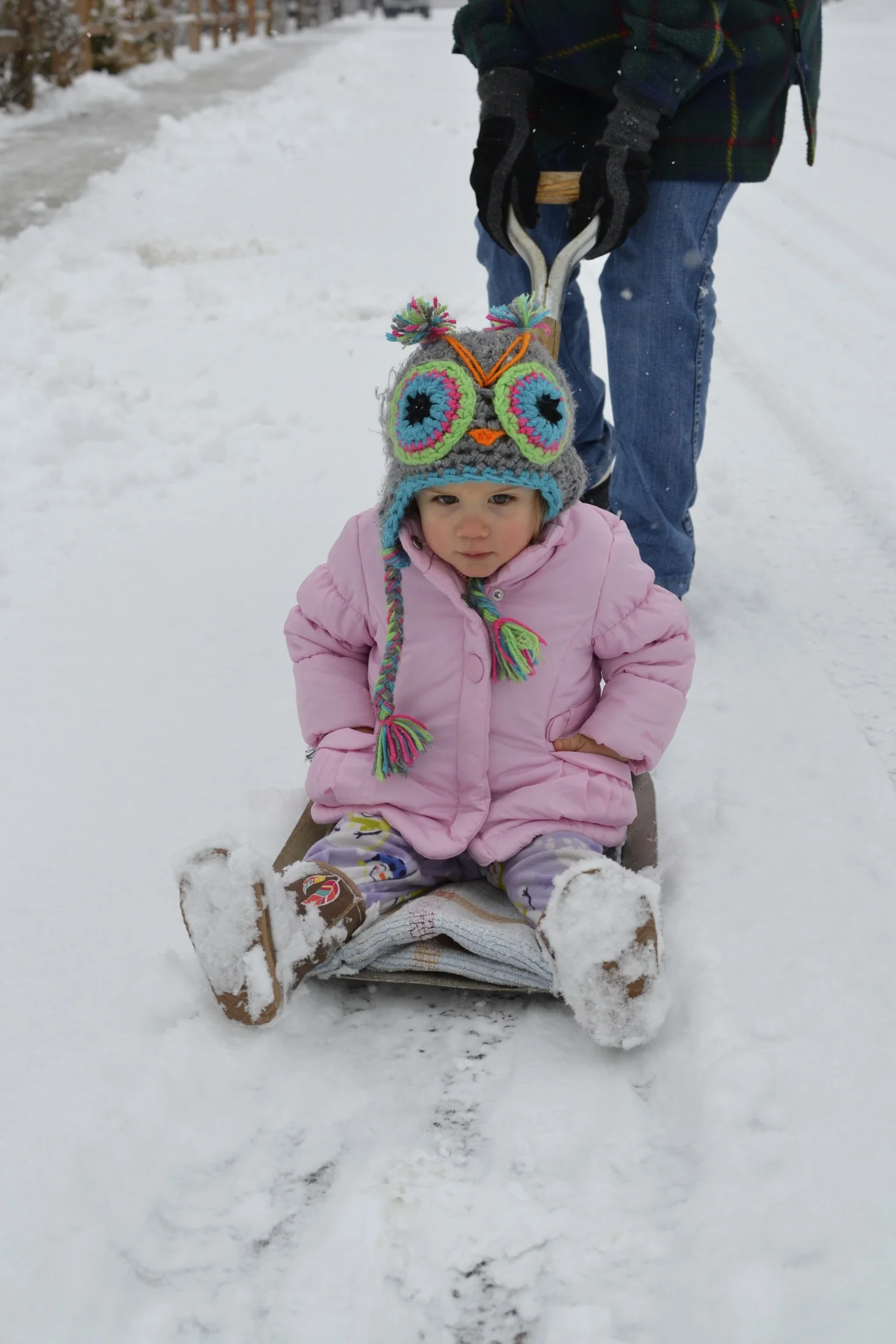first snow shovel/sled ride!