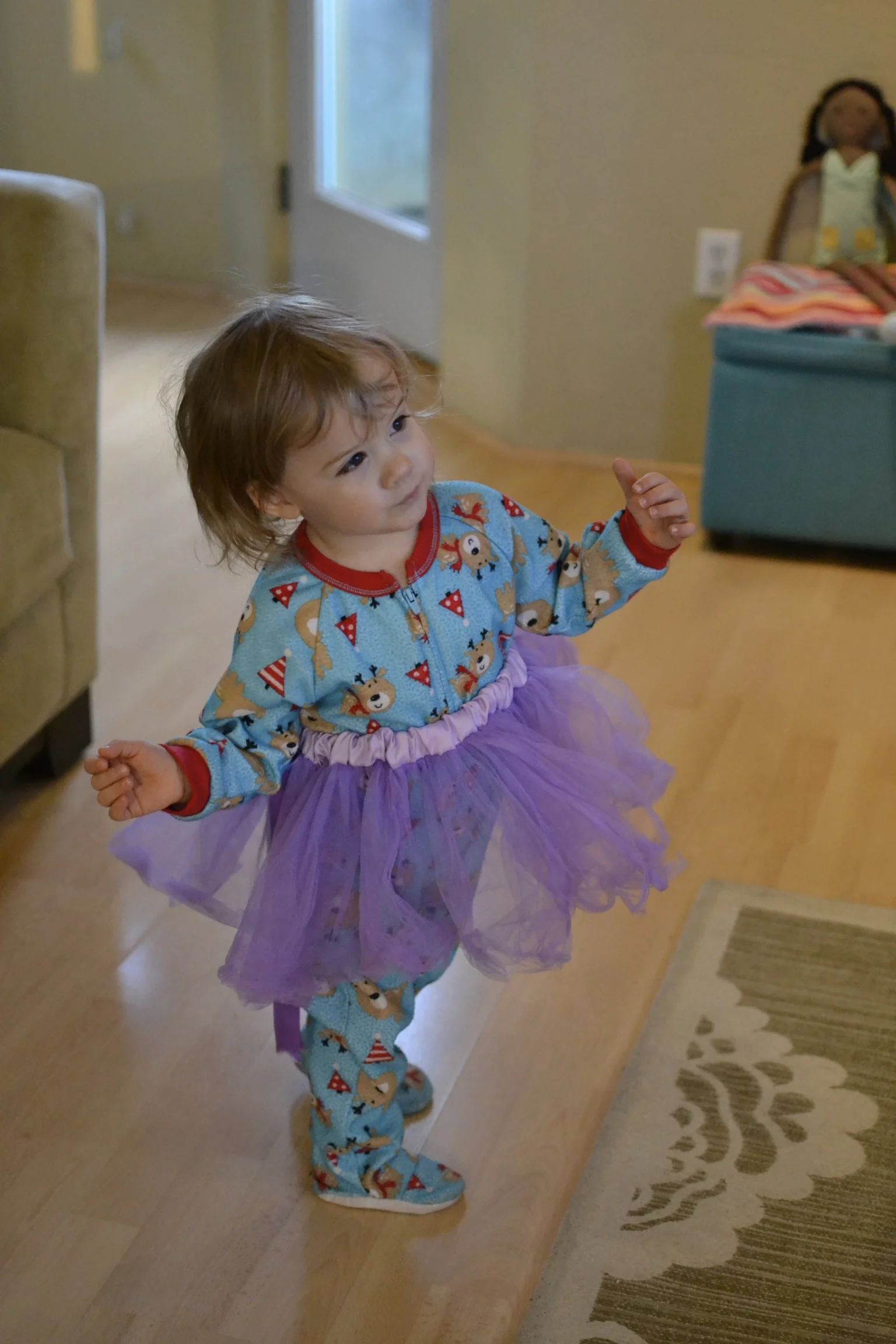 no better way to start the day than with cozy footy pjs and a tutu to dance in. 
