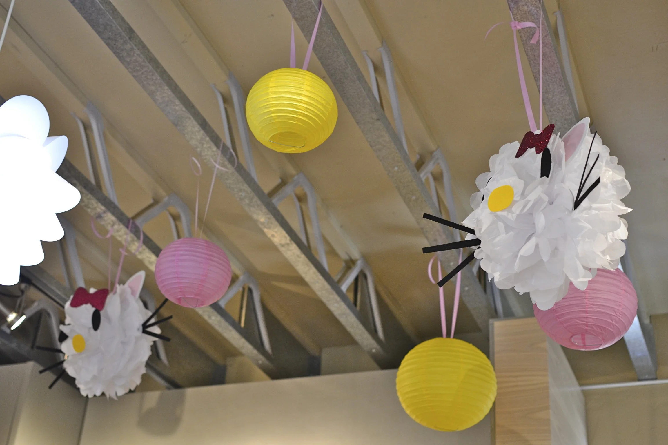 our exposed ceiling trusses are perfect for decorating for parties! 