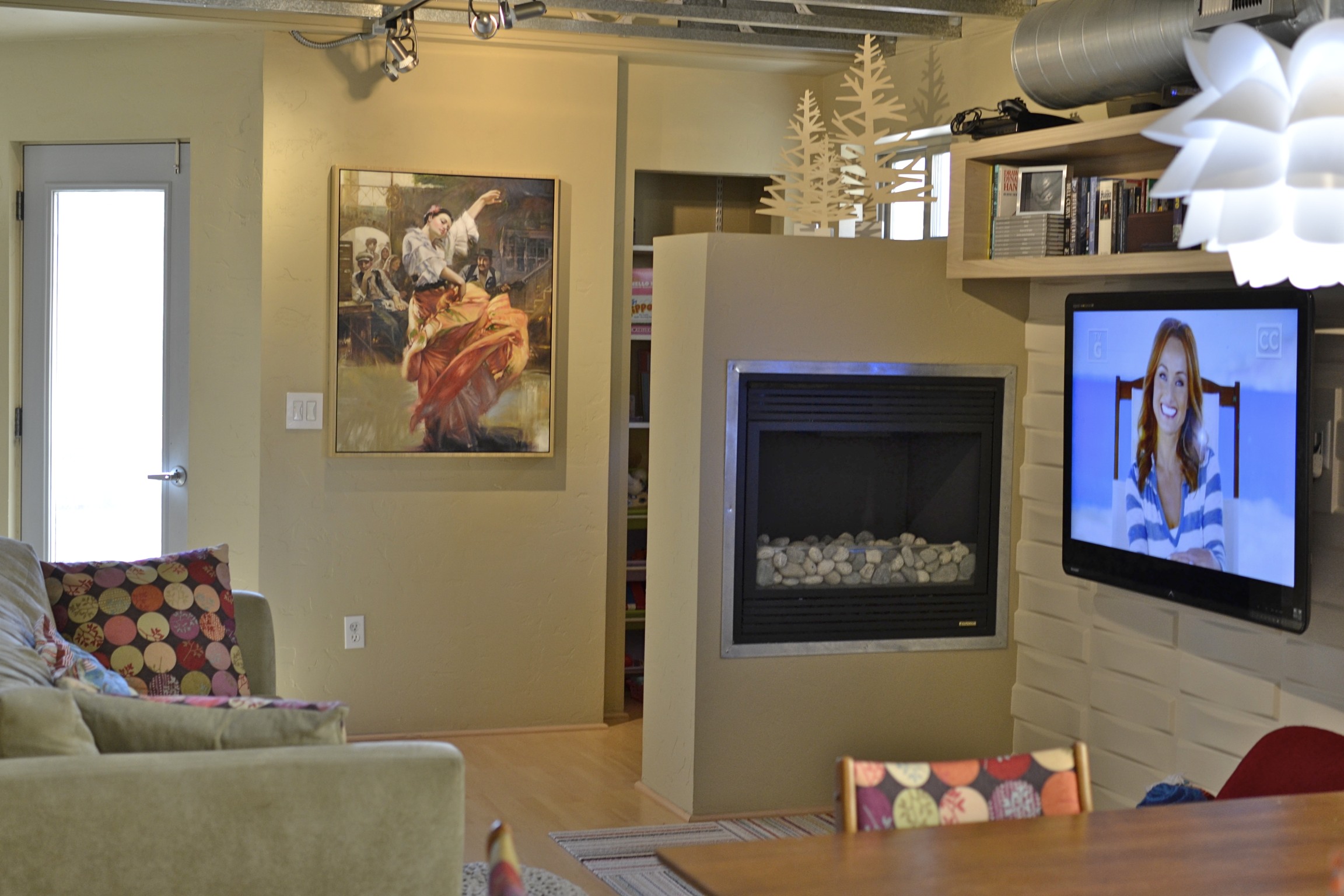 The door at the end of the Living Room opens onto the large second floor patio. 